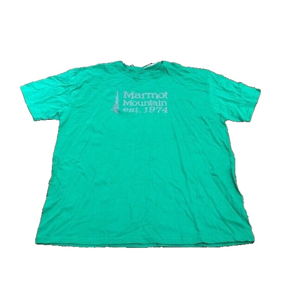 Marmot Mountain Organic Tee Shirt Graphic Print Short Sleeves Green Size XXL NWT - Picture 1 of 8